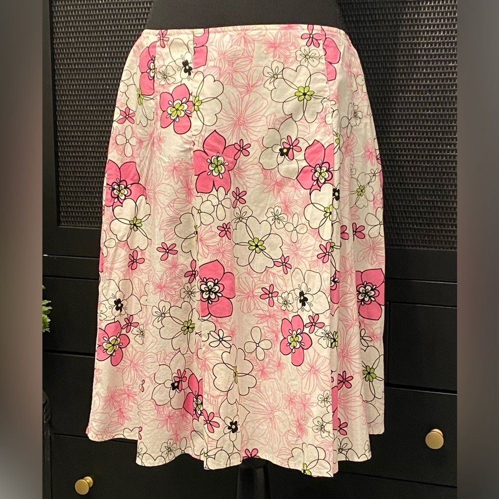 Cleo Floral Skirt | Vintage 70s Vibe | Cotton A-Line Pink White | Size 12